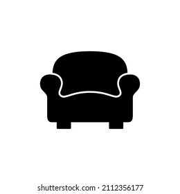 Armchair icon in black flat glyph, filled style isolated on white background