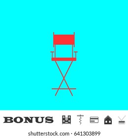 Armchair icon flat. Red pictogram on blue background. Vector illustration symbol and bonus buttons Music center, corkscrew, credit card, house, drum