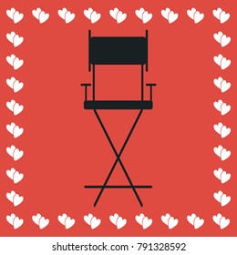 Armchair icon flat. Simple black pictogram on red background with white hearts for valentines day. Vector illustration symbol