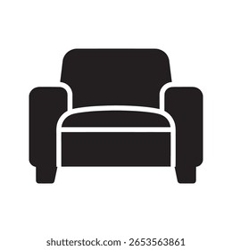 Ícone de poltrona para móveis de sala de estar e assentos confortáveis relaxar em um salão ou área de espera com uma cadeira macia para casa design interior vetor ícone de glifo sólido