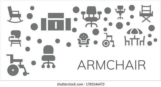 armchair icon set. 11 filled armchair icons.  Simple modern icons such as: Rocking chair, Sofa, Desk chair, Armchair, Wheelchair, Chair, Chairs