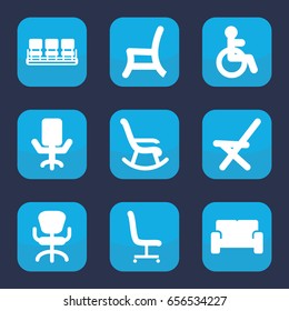 Armchair icon. set of 9 filled armchair icons such as disabled, chair, office chair