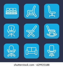 Armchair icon. set of 9 outline armchair icons such as chair, office chair