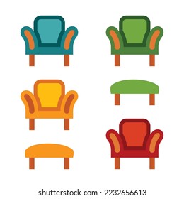 Armchair icon set, color isolated on white background, vector illustration.