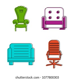 Armchair icon set. Color outline set of armchair vector icons for web design isolated on white background