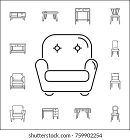 Armchair icon. Set of household accessories icons. Signs, outline furniture collection, simple thin line icons for websites, web design, mobile app, info graphics on white background