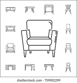 Armchair icon. Set of household accessories icons. Signs, outline furniture collection, simple thin line icons for websites, web design, mobile app, info graphics on white background