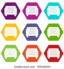 Armchair icon set many color hexahedron isolated on white vector illustration