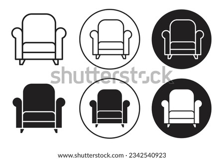 Armchair Icon set. sofa lounge chair vector symbol. furniture couch chair web sign. suitable for apps and website UI designs.
