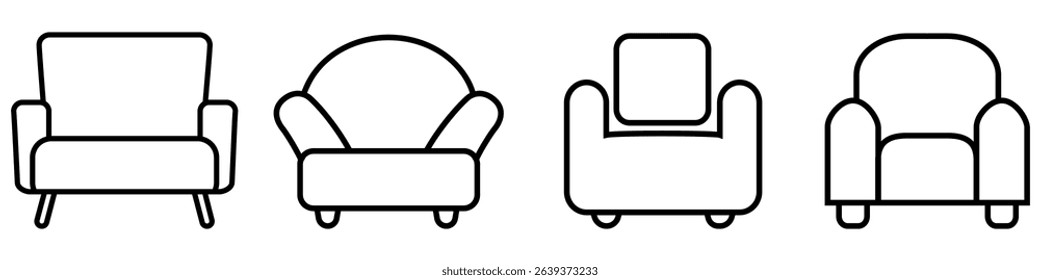 Armchair icon vector set. Chair illustration sign collection. lounge symbol. recliner logo.