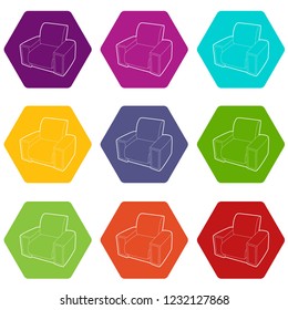 Armchair icons 9 set coloful isolated on white for web