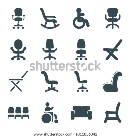 Armchair icons. set of 16 editable filled armchair icons such as disabled, office chair, rocking chair