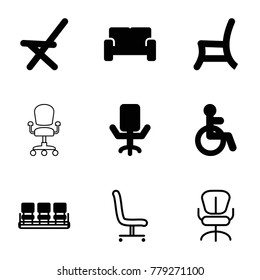 Armchair icons. set of 9 editable filled and outline armchair icons such as disabled, chair, outdoor chair, sofa