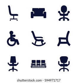 armchair icons set. Set of 9 armchair filled icons such as disabled, chair, office chair