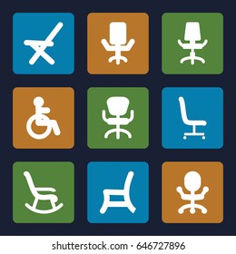 Armchair icons set. set of 9 armchair filled icons such as disabled, office chair, outdoor chair