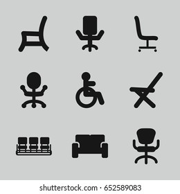 Armchair icons set. set of 9 armchair filled icons such as disabled, chair, office chair, outdoor chair