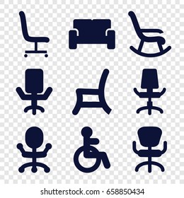 Armchair icons set. set of 9 armchair filled icons such as disabled, office chair, outdoor chair, sofa