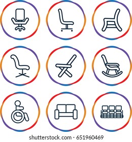 Armchair icons set. set of 9 armchair outline icons such as disabled, chair, office chair
