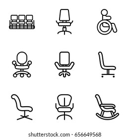 Armchair icons set. set of 9 armchair outline icons such as disabled, chair, office chair