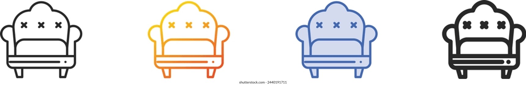 Icono de sillón.Diseño lineal delgado, degradado, trazo azul y estilo audaz aislado sobre fondo blanco