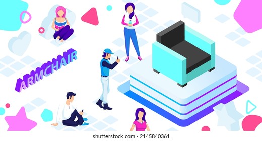 Armchair isometric design icon. Vector web illustration. 3d colorful concept