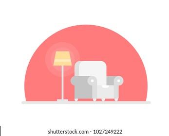 Armchair and lamp in the room, vector image
