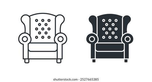 Línea de sillón e icono plano. Silla de asiento. Decoración del hogar. Ilustración vectorial aislada