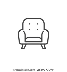 Armchair line icon. linear style sign for mobile concept and web design. Cozy armchair outline vector icon. Seating comfort symbol, logo illustration. Vector graphics