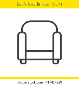 Armchair linear icon. Thin line illustration. Upholstered chair contour symbol. Vector isolated outline drawing