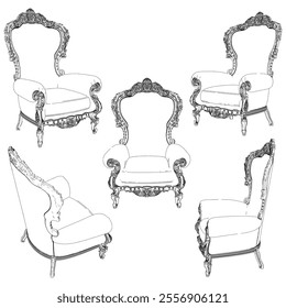 Armchair outline vector collection. Elegant line art designs for contemporary living spaces. Ideal for interior design projects.