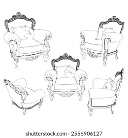 Armchair outline vector collection. Elegant line art designs for contemporary living spaces. Ideal for interior design projects.