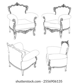 Armchair outline vector collection. Elegant line art designs for contemporary living spaces. Ideal for interior design projects.
