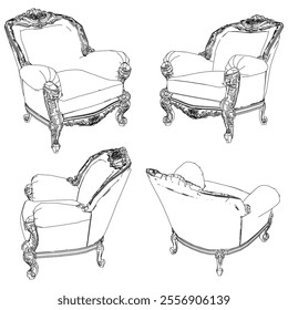 Armchair outline vector collection. Elegant line art designs for contemporary living spaces. Ideal for interior design projects.