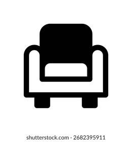 Sillón. Icono de Vector de trazo delineado con detalles rellenos de negro.