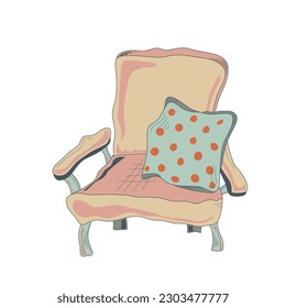 armchair with pillow isolated on white background. chair. house. cosiness. bedroom interior. vector illustration