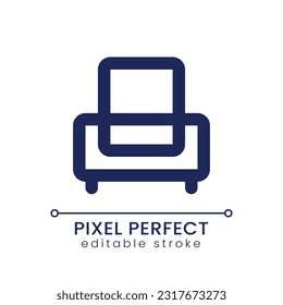 Armchair pixel perfect linear ui icon. Hotel room arrangement. Motel service. GUI, UX design. Outline isolated user interface element for app and web. Editable stroke. Poppins font used