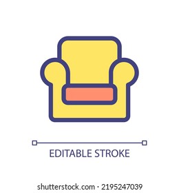 Armchair pixel perfect RGB color ui icon. Furniture shop. Retail store. Simple filled line element. GUI, UX design for mobile app. Vector isolated pictogram. Editable stroke. Arial font used