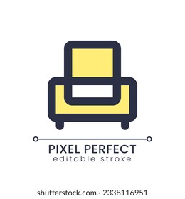 Armchair pixel perfect RGB color ui icon. Hotel arrangement. Motel service. Simple filled line element. GUI, UX design for mobile app. Vector isolated pictogram. Editable stroke. Poppins font used