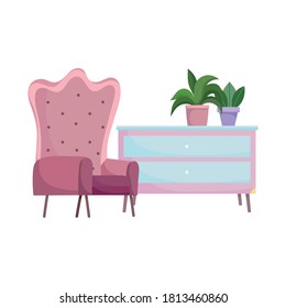 armchair potted plants in furniture isolated design white background vector illustration