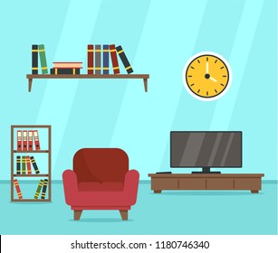 Armchair in read room concept background. Flat illustration of armchair in read room vector concept background for web design