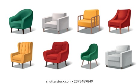 Armchair realistic icons set with classic and modern furniture items isolated vector illustration