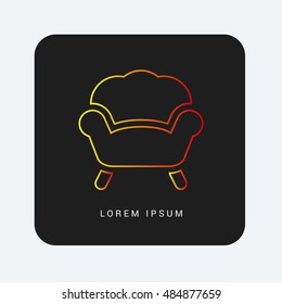 Armchair Red & Orange gradient attractive line thin icon / logo design