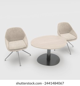 Sillón y mesa redonda sobre fondo blanco