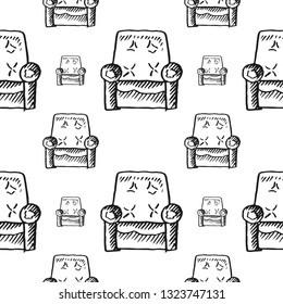 armchair seamless pattern isolated on white background