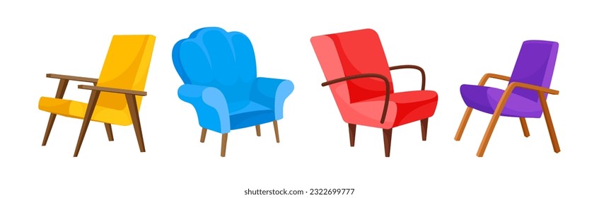 Armchair as Seat and Piece of Furniture with Armrests Vector Set