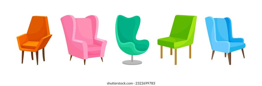 Armchair as Seat and Piece of Furniture with Armrests Vector Set