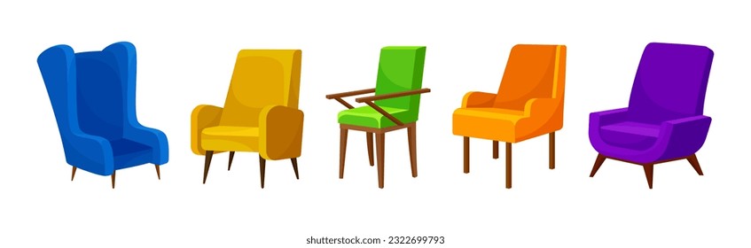 Armchair as Seat and Piece of Furniture with Armrests Vector Set