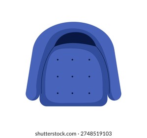 Armchair seat, top down view. Comfortable chair with soft upholstery, rounded backrest. Cozy living room furniture from above, modern style. Flat vector illustration isolated on white background