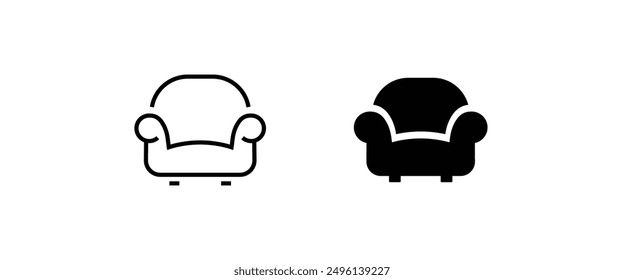 Sesselsitz. Polstermöbel für Wohnzimmer Schlafzimmer. Living Chair Line und flache Symbole, editierbarer Strich einzeln auf Weiß, lineare Vektorgrafik, Logo-Zeichen-Design