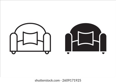 armchair seat. Upholstery furniture for living room  bedroom. living chair  line and flat icons set, editable stroke isolated on white, linear vector outline illustration on white background